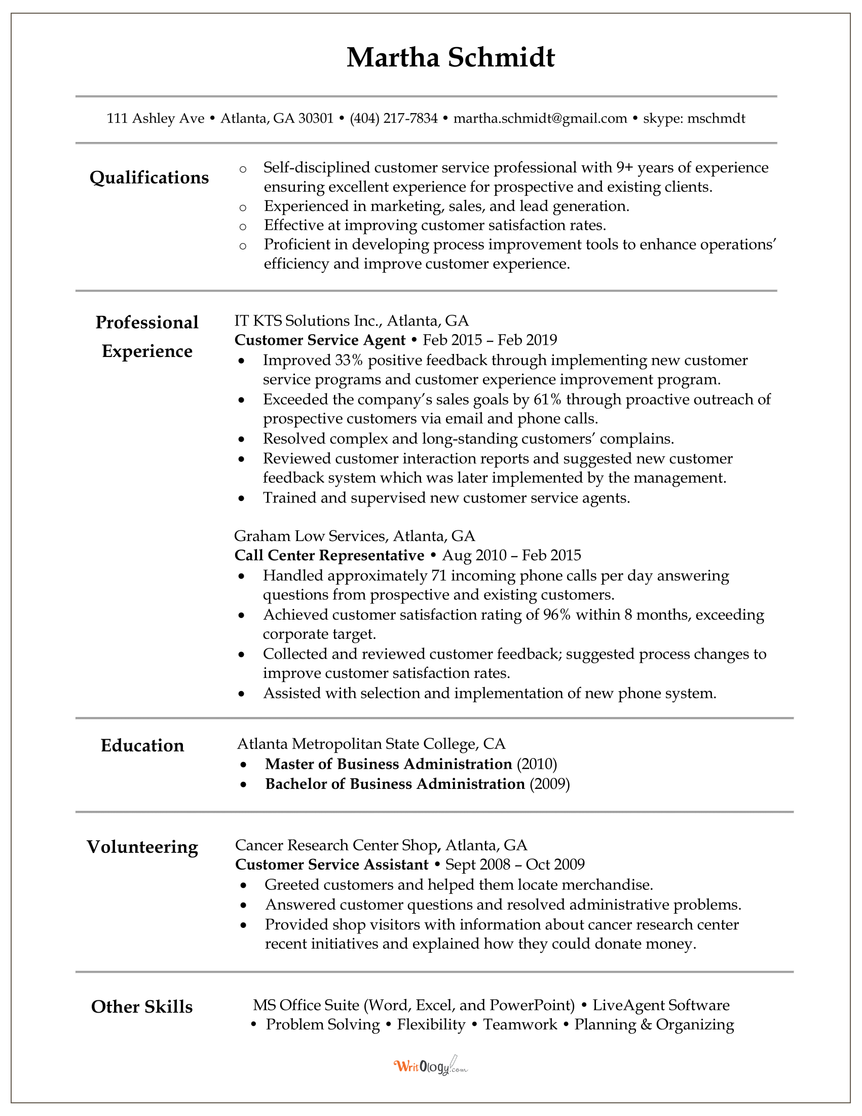 customer service resume example sample